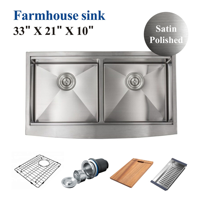 33 Inch Stainless Steel Workstations Sink Apron Sink Double Bowl Upc from China manufacturer
